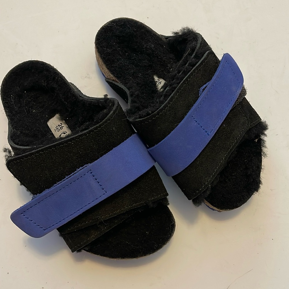 Birkenstock blue black toddler slides Sherpa nwot